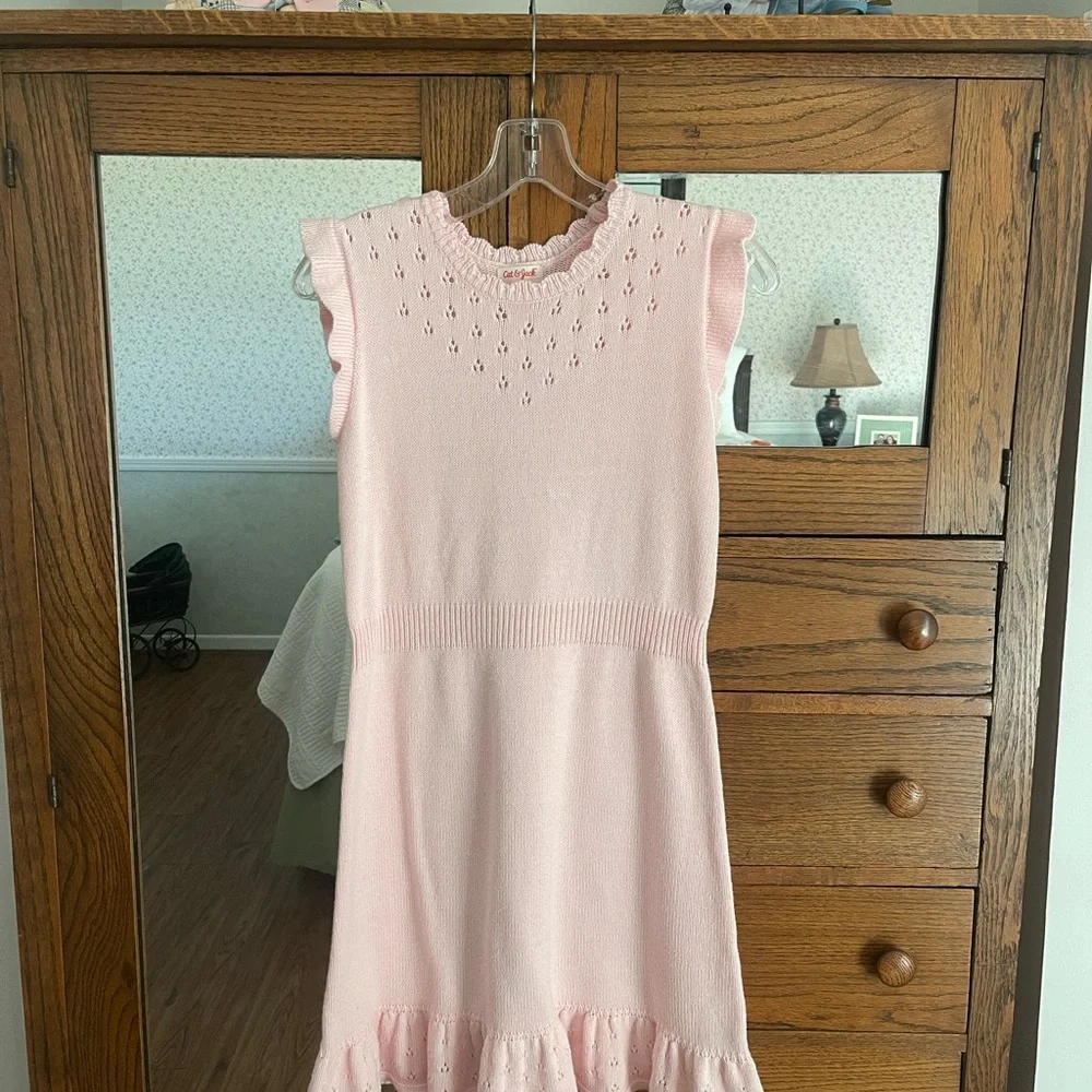 Light Pink Sweater (10-12) Sweater Dress & Earrings